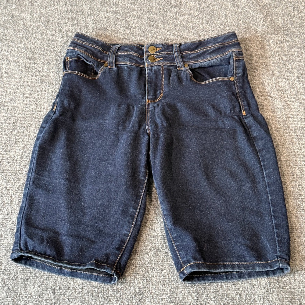 d.jeans Womens‎ Dark Wash Denim Bermuda Shorts Size 4 Double Button Stretch Knee